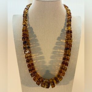 Vintage Lucite Amber-Tone Necklace – 24” Chunky Faceted Beads, 142g
